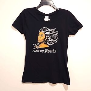 Michelle Obama ' I love my roots' black short sleeve graphic tee XL Small